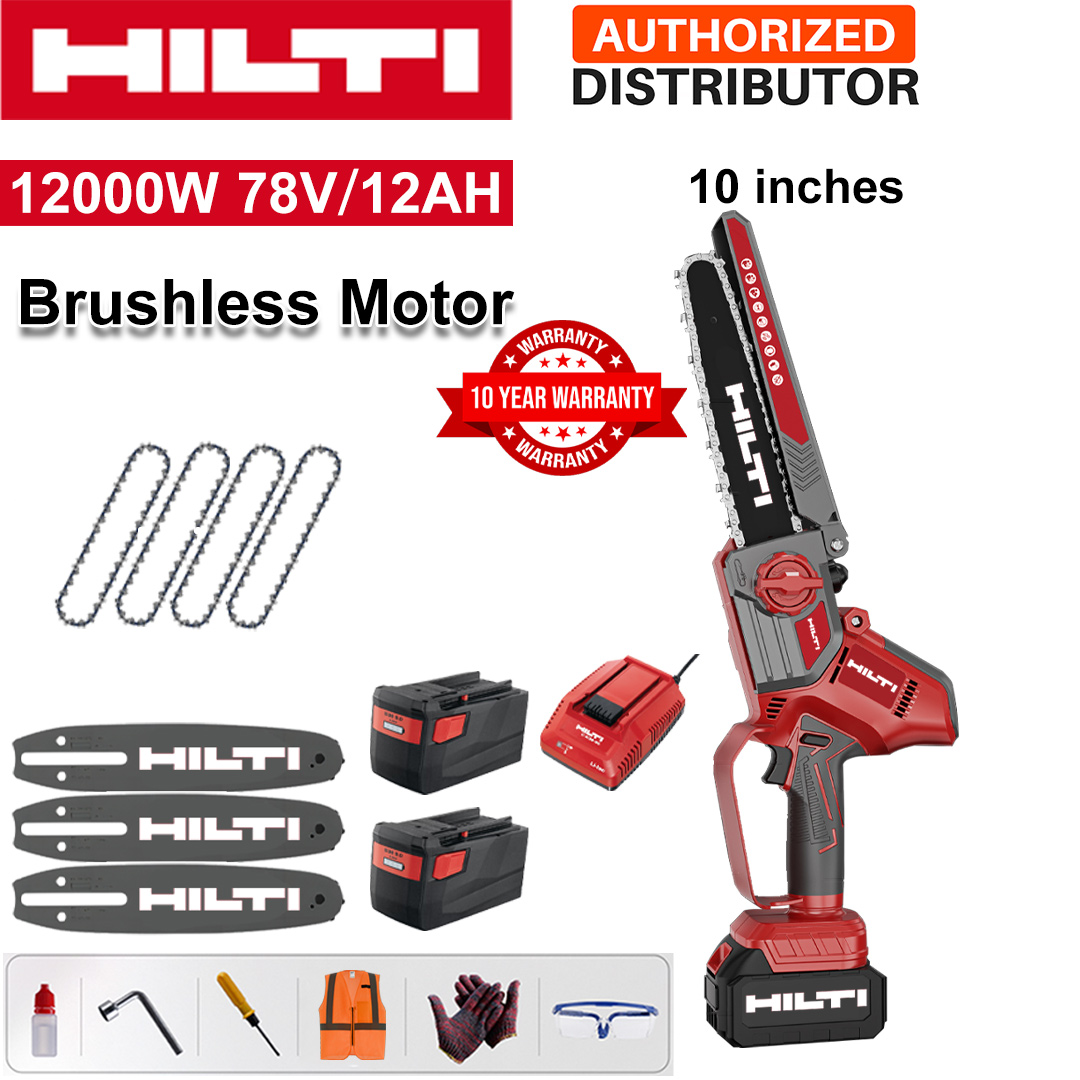 10 Inch Brushless Lithium Electric Saw, Power 12000W, 72V 12Ah Battery*2, Charger, Guide Plate*3, Chain*4, Tool Box, Lubricant and Goggles, Ten Years Warranty